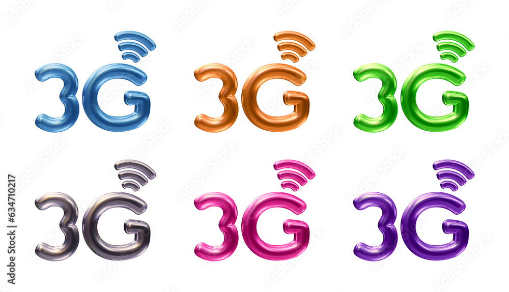 Set of 3g icon logo isolated on transparent background in 3d rendering for Internet network or technology concept Set of 3g icon logo isolated on transparent background in 3d rendering for Internet network or technology concept