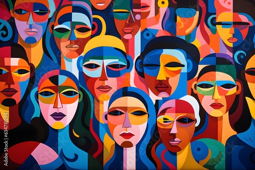 Digital Abstract of Diverse Crowd: Bold Social Media Art - AI Generated