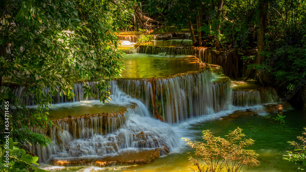 beautiful water fall and Leaf natural leaves and stream green forest in the mountain concept back ground cover page environment ecology or nature wallpape beautiful water fall and Leaf natural leaves and stream green forest in the mountain concept back ground cover page environment ecology or nature wallpape