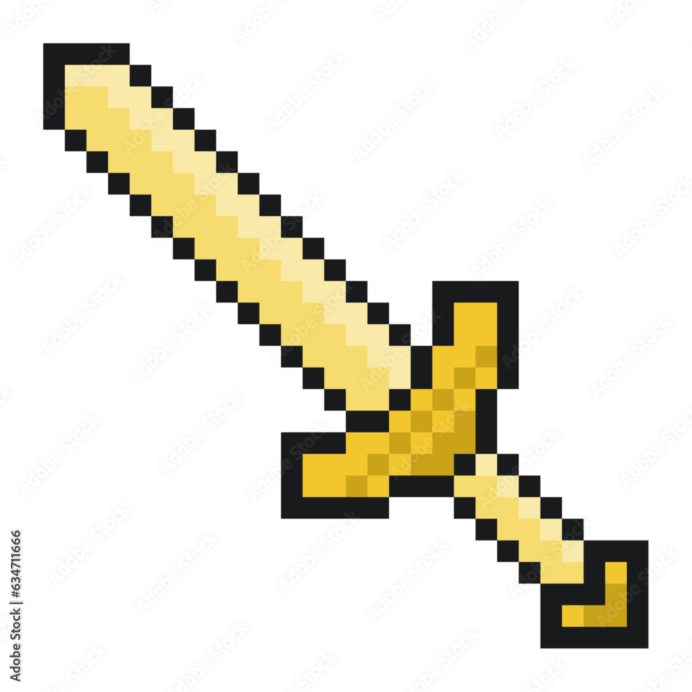 Obraz premium Pixelated Golden Sword, Isolated