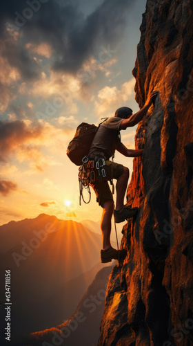 A Daring Climber Ascends a Majestic Cliff