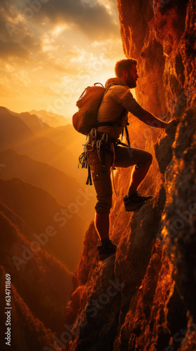 Climber's Audacious Ascent on a Towering Cliff
