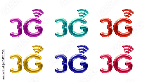 Set of 3g icon logo isolated on transparent background in 3d rendering for Internet network or technology concept photo