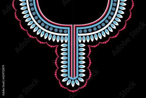 Beautiful ethnic collar lace oriental pattern traditional on black background. Aztec style embroidery abstract vector illustration. Designs for fashion texture, fabric, fashion women, shirt, clothes