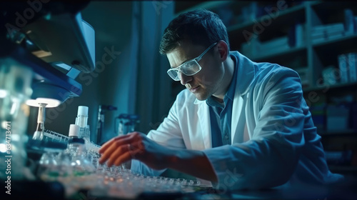 Close-up of a doctor carefully handling a blood test tube in a clinical setting