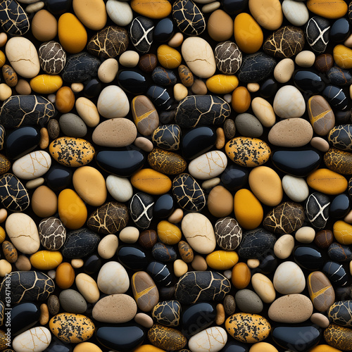 Seamless yellow  black and brown scattered pebbles backdrop
