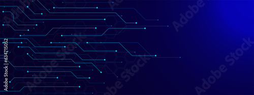 Abstract futuristic circuit board for digital communication technology concept. Computer technology on dark blue background.