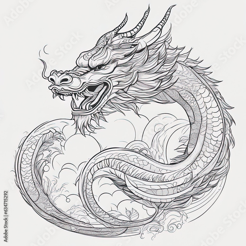 line drawing of chinese zodiac - dragon with Generative AI. photo