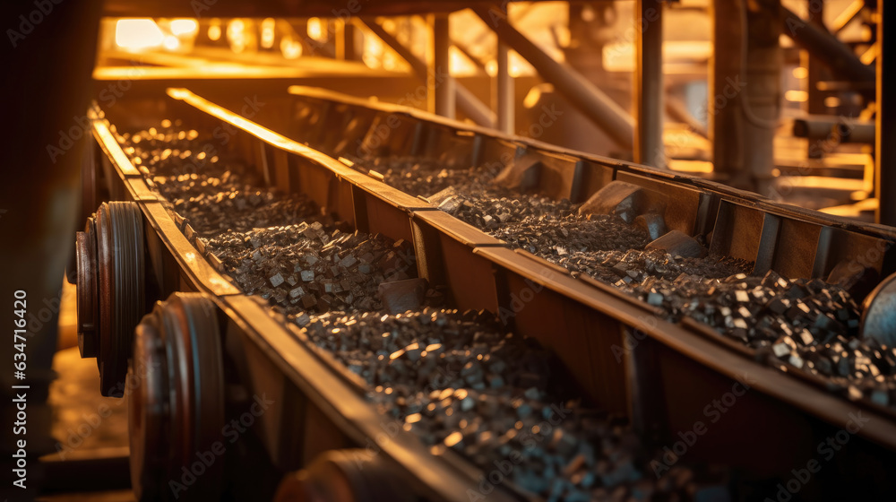 Fototapeta premium A conveyor belt system transporting minerals