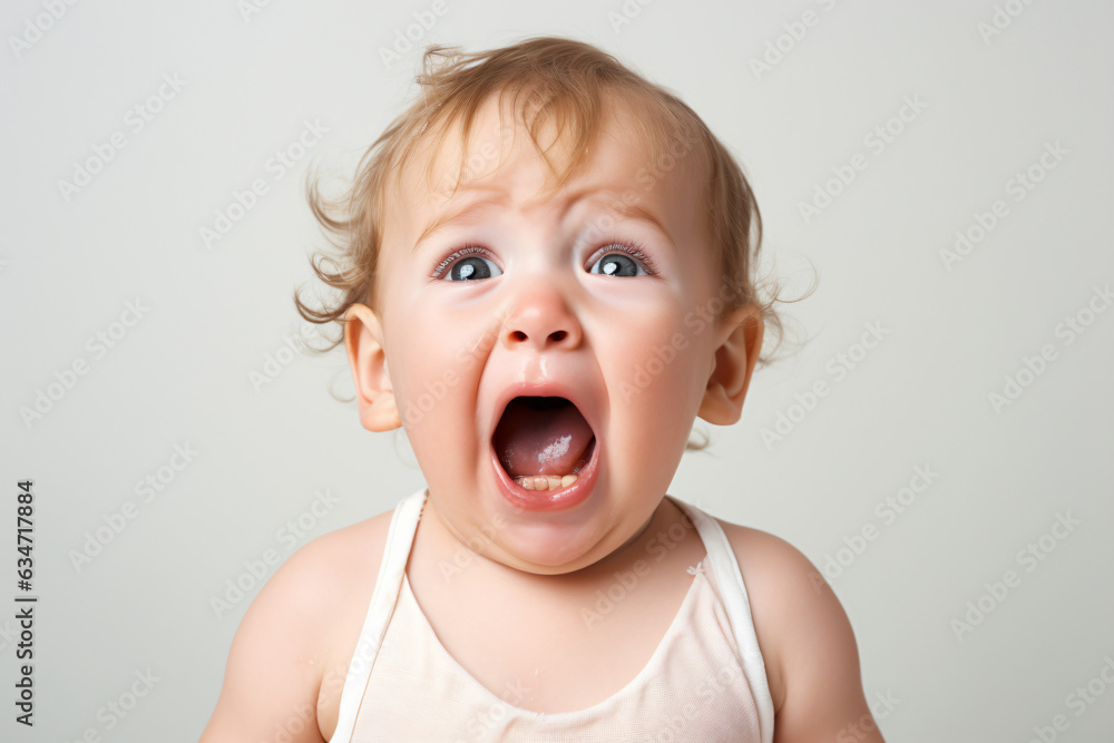 A close-up shot of an adorable baby boy, crying and shouting, isolated on a white background.
Generative AI.
A close-up shot of an adorable baby boy, crying and shouting, isolated on a white background.
Generative AI.
