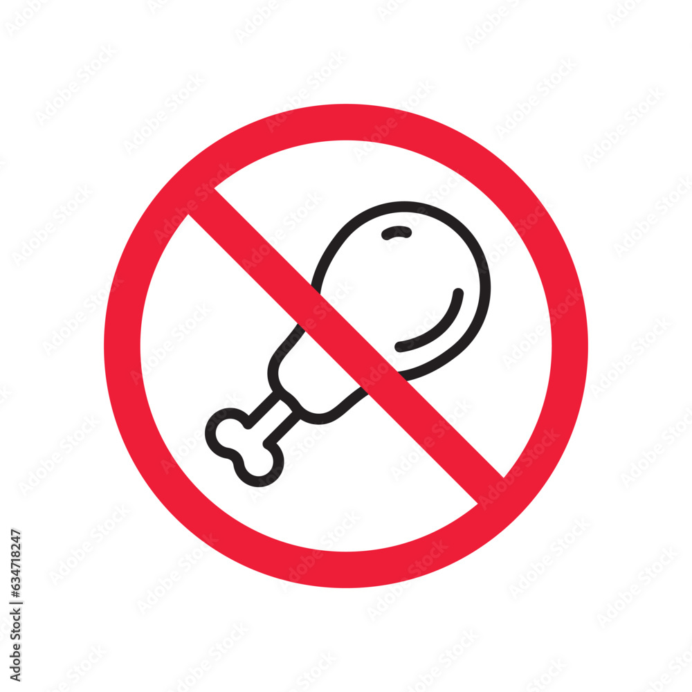 Forbidden chicken leg vector icon. Warning, caution, attention