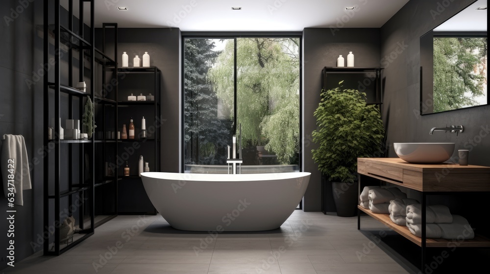 Nature's Serenity: Minimalist Bathroom with Expansive Glass Framing Lush Greenery Nature's Serenity: Minimalist Bathroom with Expansive Glass Framing Lush Greenery