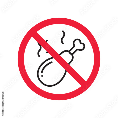 Forbidden chicken leg vector icon. Warning, caution, attention, restriction, label, ban, danger. No chicken leg flat sign design pictogram symbol. No chicken leg icon