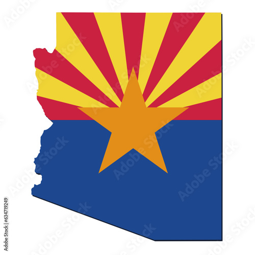 Arizona map in the colors of the arizona flag with a depth effect isolated on a white background
