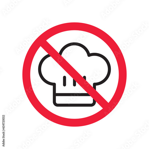 Forbidden chef cap vector icon. Warning, caution, attention, restriction, label, ban, danger. No chef cap flat sign design pictogram symbol. No chef cap icon