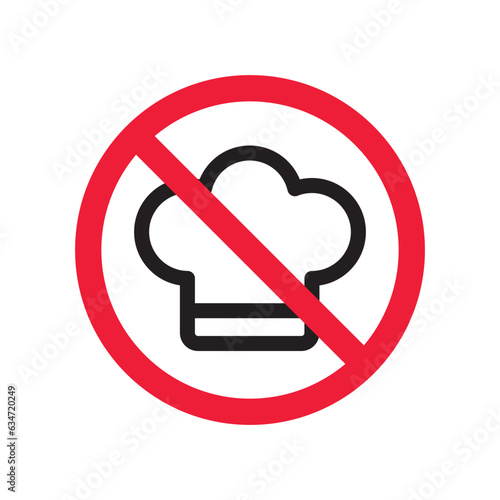 Forbidden chef cap vector icon. Warning, caution, attention, restriction, label, ban, danger. No chef cap flat sign design pictogram symbol. No chef cap icon