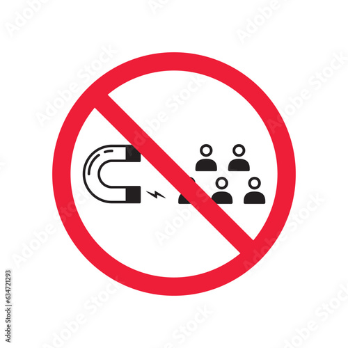 Forbidden magnet vector icon. Warning, caution, attention, restriction, label, ban, danger. No magnet attraction flat sign design pictogram symbol. No magnet icon