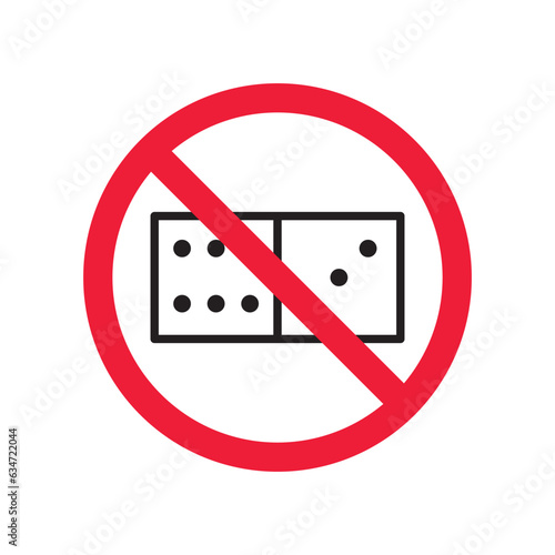 Forbidden gambling vector icon. Warning, caution, attention, restriction, label, ban, danger. No dice flat sign design pictogram symbol. No casino gamble icon