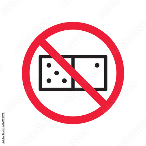 Forbidden gambling vector icon. Warning, caution, attention, restriction, label, ban, danger. No dice flat sign design pictogram symbol. No casino gamble icon