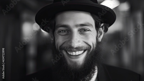 Smiling Jewish Man in Kippa: Closeup Portrait of a Happy Young Man Enjoying Life at Home. Generative AI