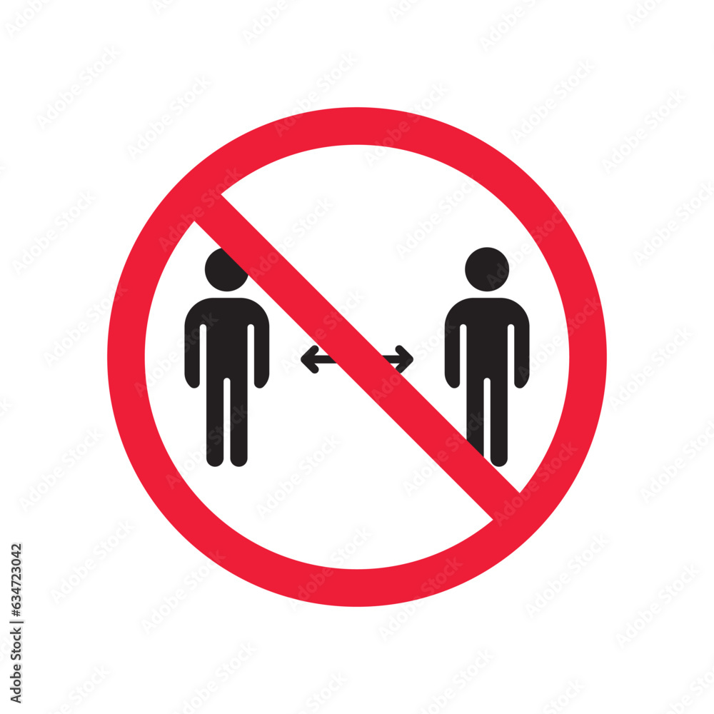 Forbidden distance vector icon. Warning, caution, attention, restriction, label, ban, danger. No social distance flat sign design pictogram symbol. No size measure icon