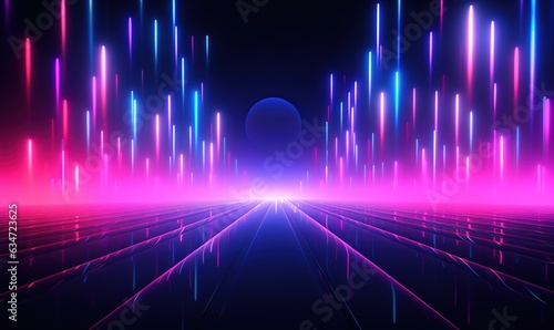 Futuristic technology abstract background with lines for network, big data, data center, server, internet, speed. Abstract neon lights in digital technology tunnel.