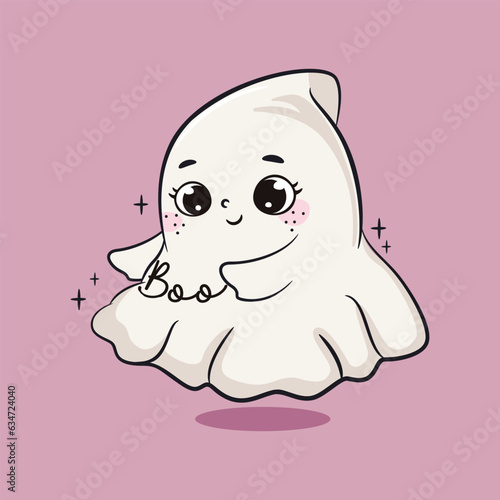 Cute halloween baby ghost. Cute cartoon character. Vector illustration.