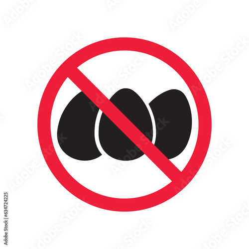Forbidden egg vector icon. Warning, caution, attention, restriction, label, ban, danger. No eggs flat sign design pictogram symbol. No egg icon