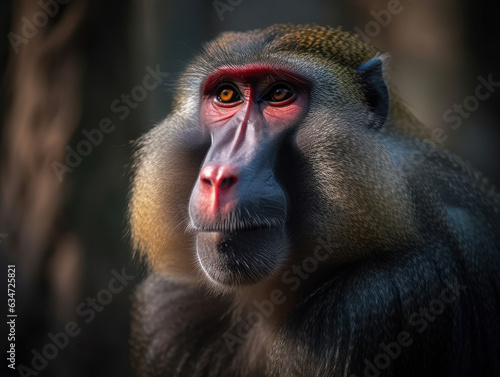 Mandrill monkey portrait created with Generative AI technology