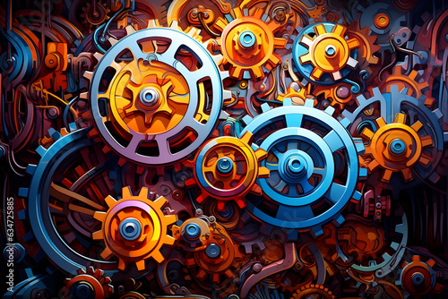 Surreal gears and machinery. colorful. abstract background with circles