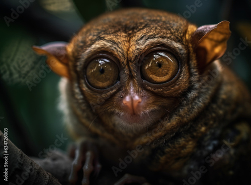 Tarsier monkey portrait created with Generative AI technology
