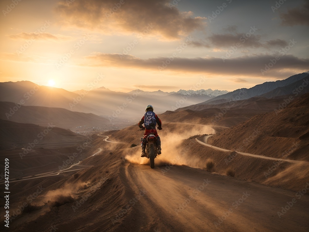 A person riding a dirt bike on a dirt road A person riding a dirt bike on a dirt road