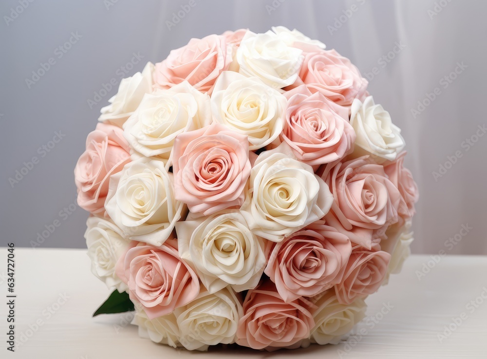 Fototapeta premium Bridal bouquet of roses for the wedding. Groom's boutonniere. Wedding accessories from natural flowers. Wedding day.