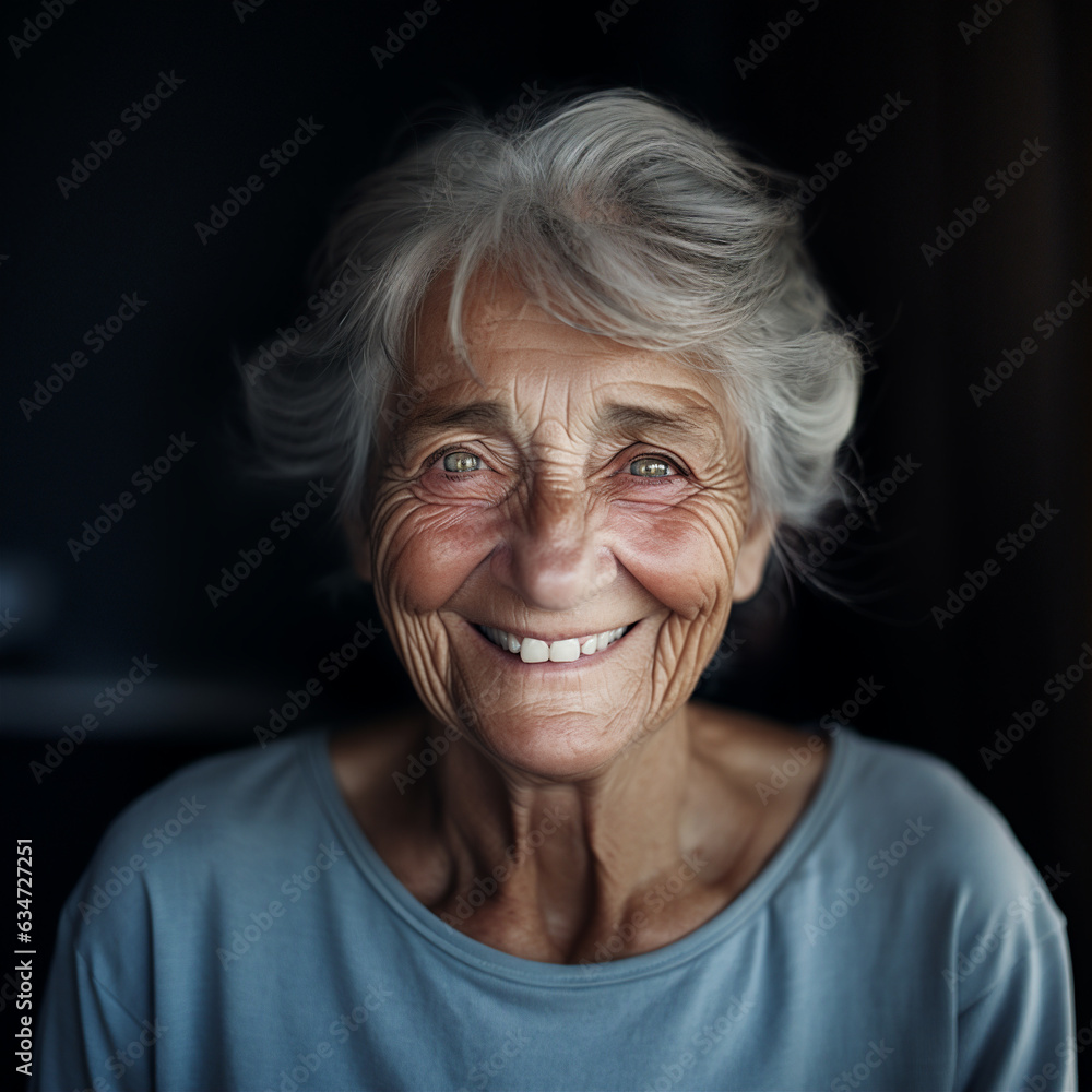 Generative AI, close-up of elderly smiling woman, happiness look Generative AI, close-up of elderly smiling woman, happiness look