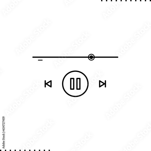 A pause outline icon with stop and reverse buttons, a track line and a pointer