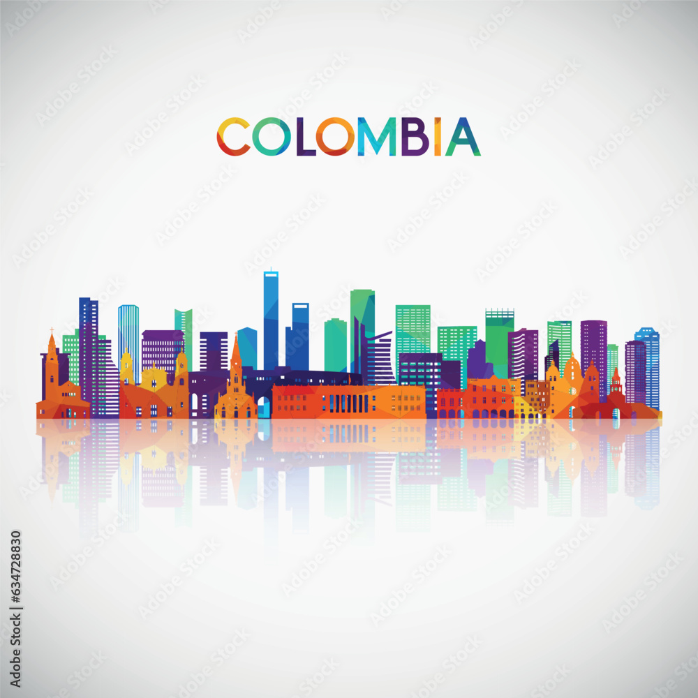 Colombia skyline silhouette in colorful geometric style. Symbol for your design. Vector illustration.