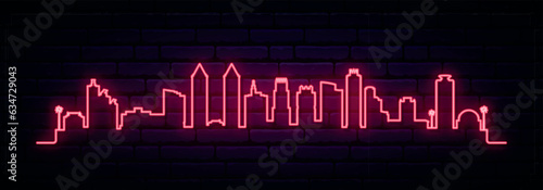 Red neon skyline of Miami South Beach. Bright Miami South Beach, FL long banner. Vector illustration.