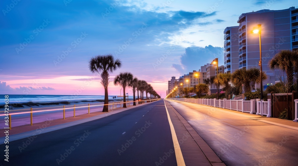 Empty asphalt road beside the sea background, highway beside the sea, outdoors horizontal image, Generative AI illustration
