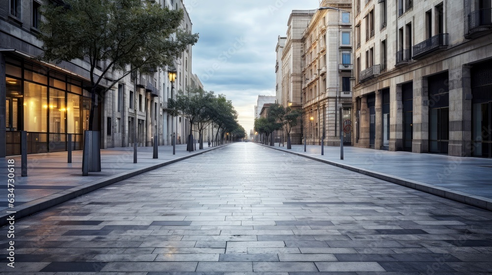 Classical architecture and urban roads, empty road in the city