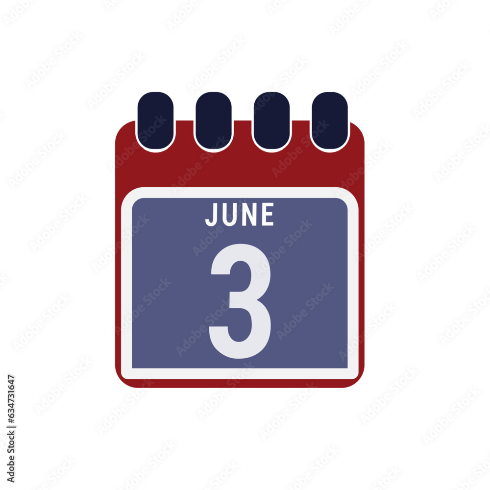 Calendar displaying page of the day 3 (third) of the June - Day 3 of the month. Illustration
Calendar displaying page of the day 3 (third) of the June - Day 3 of the month. Illustration