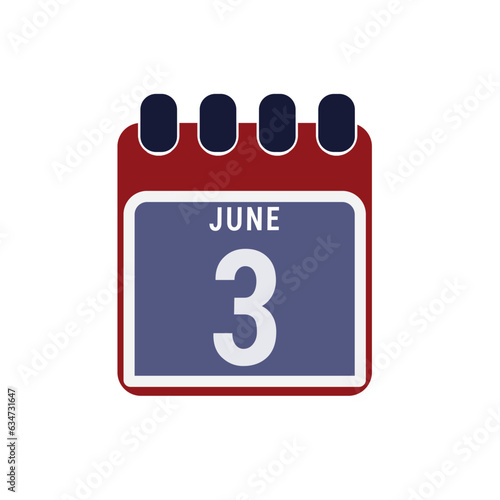 Calendar displaying page of the day 3 (third) of the June - Day 3 of the month. Illustration
