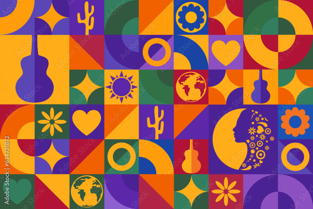 National Hispanic Heritage Month. Seamless geometric pattern. Template for background, banner, card, poster. Vector EPS10 illustration.