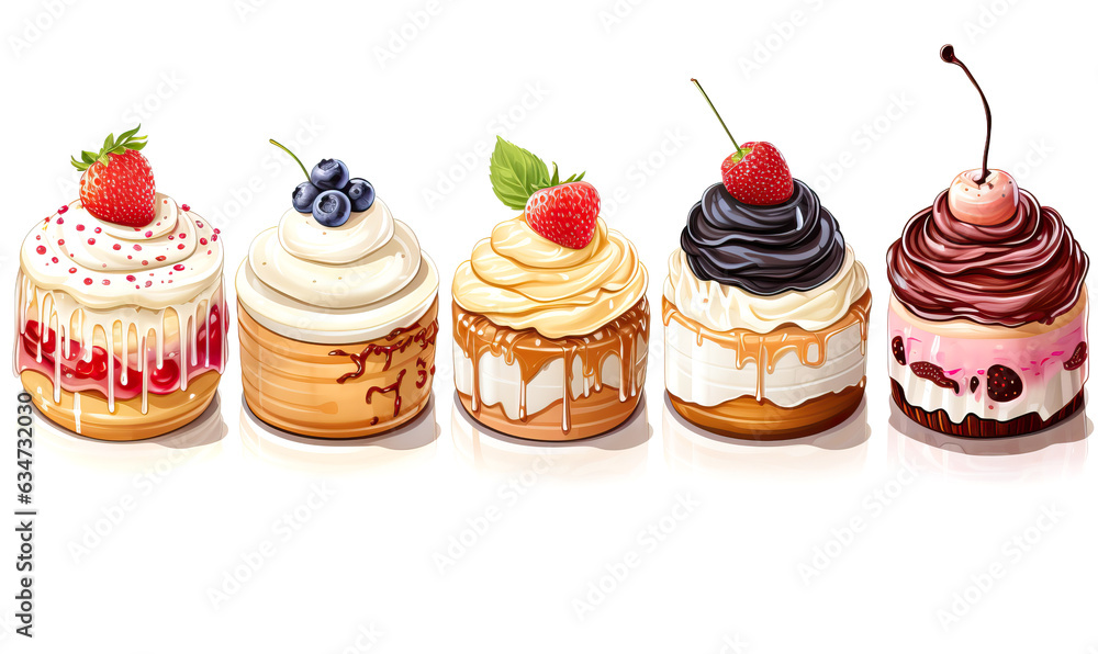 A set of sketches of cupcakes on a white background. A set of sketches of cupcakes on a white background.