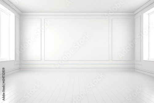 Photorealistic a simple empty white room  ideal for photo manipulations or Zoom virtual backgrounds.