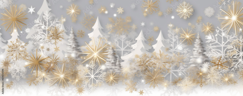 abstract seasonal white holiday winter decoration christmas gold background snow snowflake. Generative AI. abstract seasonal white holiday winter decoration christmas gold background snow snowflake. Generative AI.