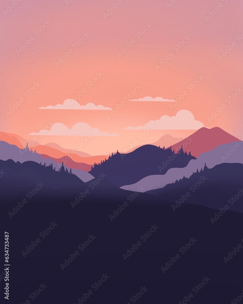 Clouds amongst the Mountains Cartoon Illustration Clouds amongst the Mountains Cartoon Illustration
