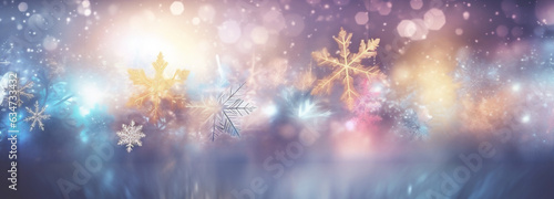 year bokeh glistering snowflakes christmas shine light pastel texture new background abstract. Generative AI.