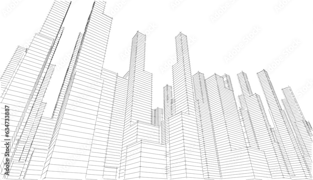 Abstract city sketch 3d rendering