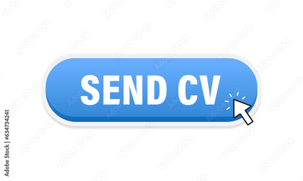 Send CV blue 3D button in flat style isolated on white background. Vector illustration Send CV blue 3D button in flat style isolated on white background. Vector illustration