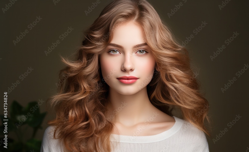 Beauty woman with long wavy hair.